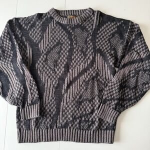 Vintage 80s Saturdays Men's Acrylic Purple Gray and Black‎ Sweater Size Large
